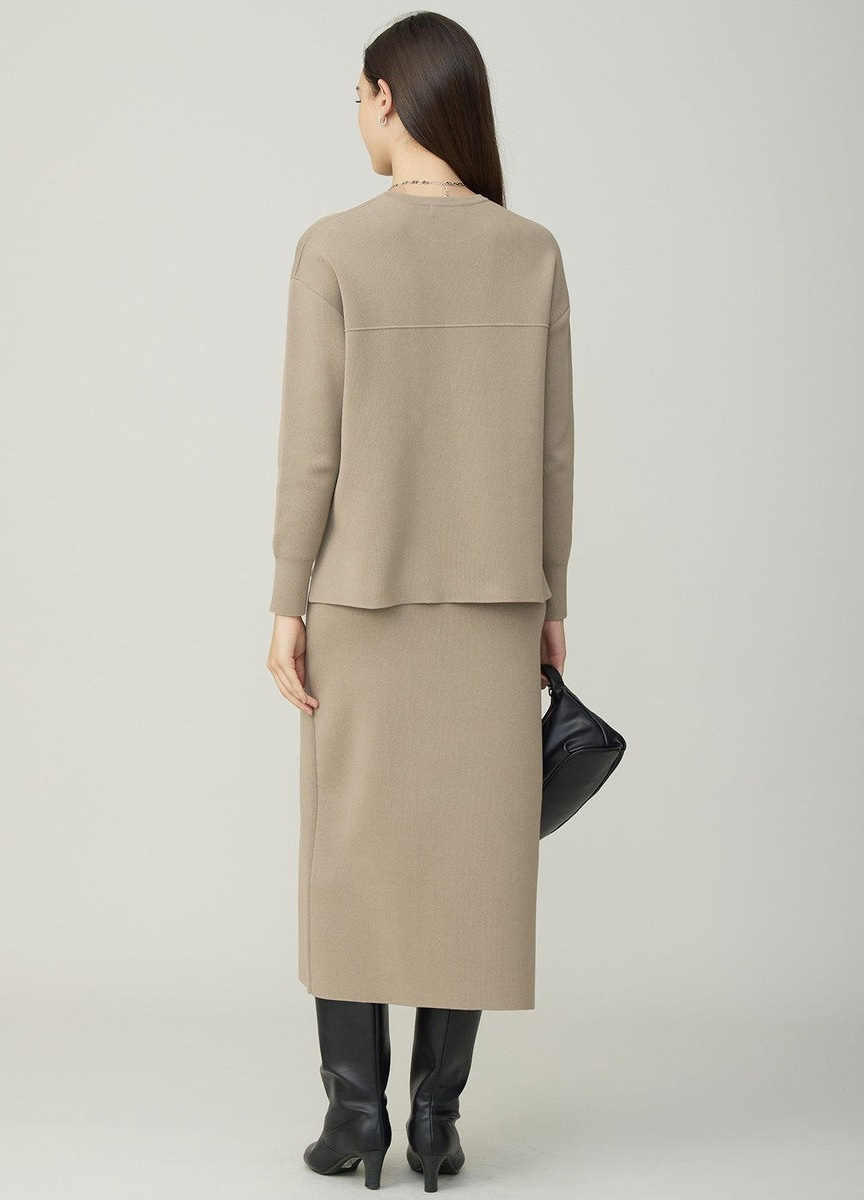 精紡棉柔挺開叉針織裙